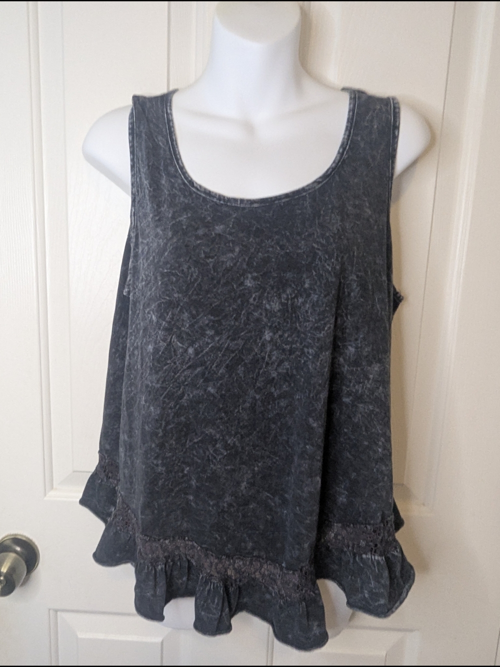 Vintage Havana Mineral Wash Open‎ Crossover Lace Back Ruffle Peplum Tank Top M